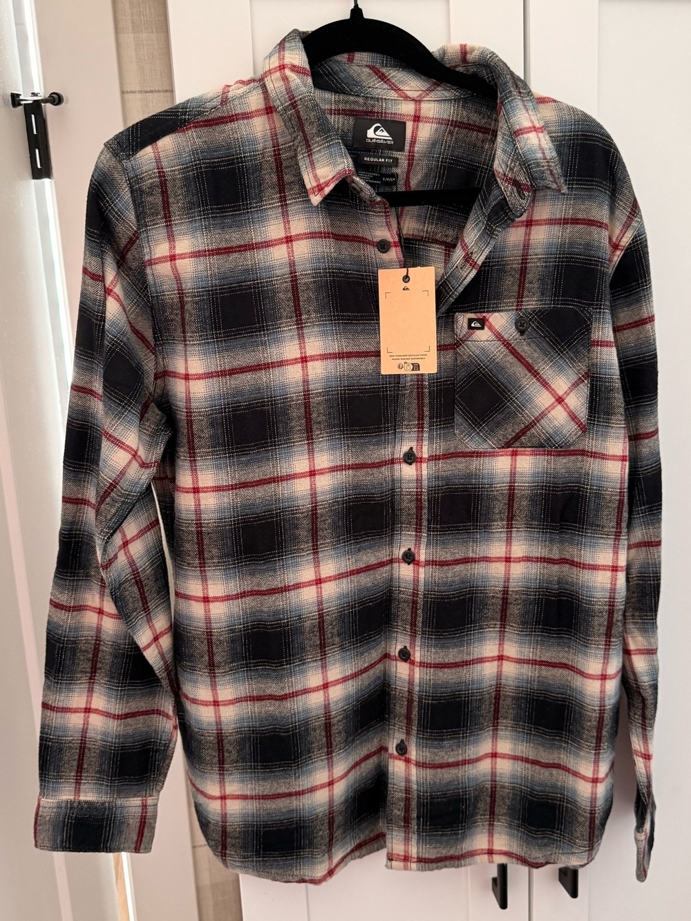 Quiksilver Blue, Red & Black Plaid Flannel Shirt - Regular Fit